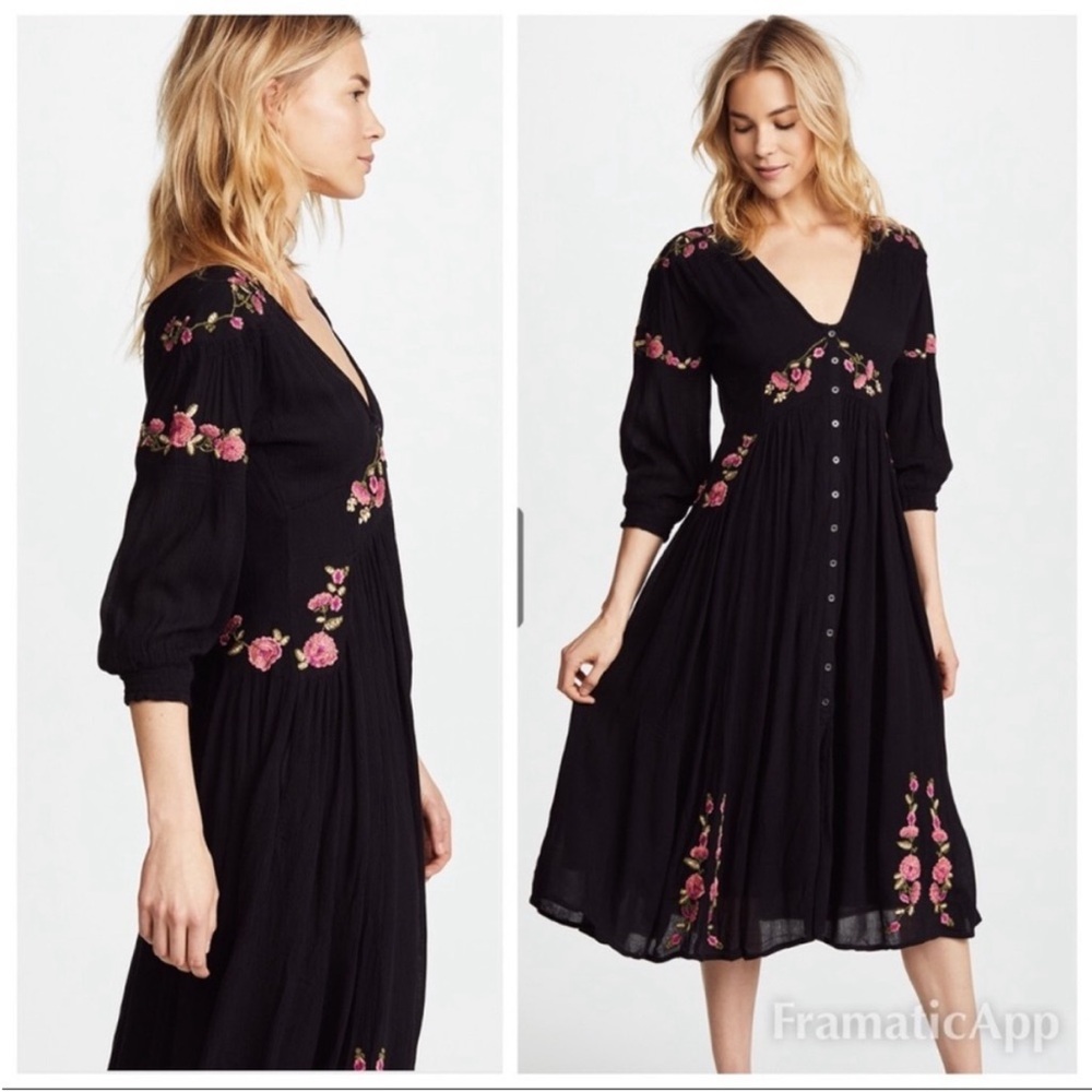 Free People Day Glow Embroidered Midi Dress Size Small